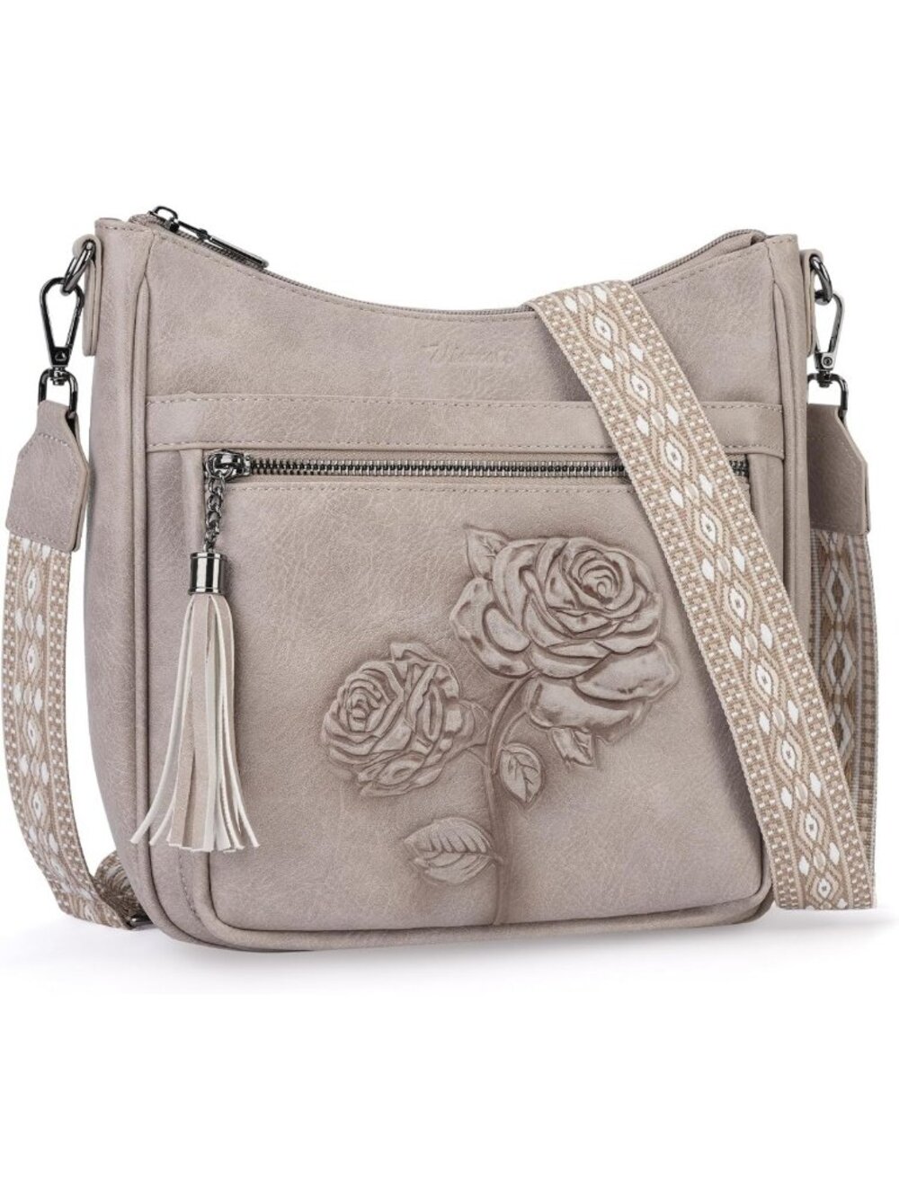 Stylish Medium Vegan Leather Crossbody Bag for Women - Embossed Hobo Purse